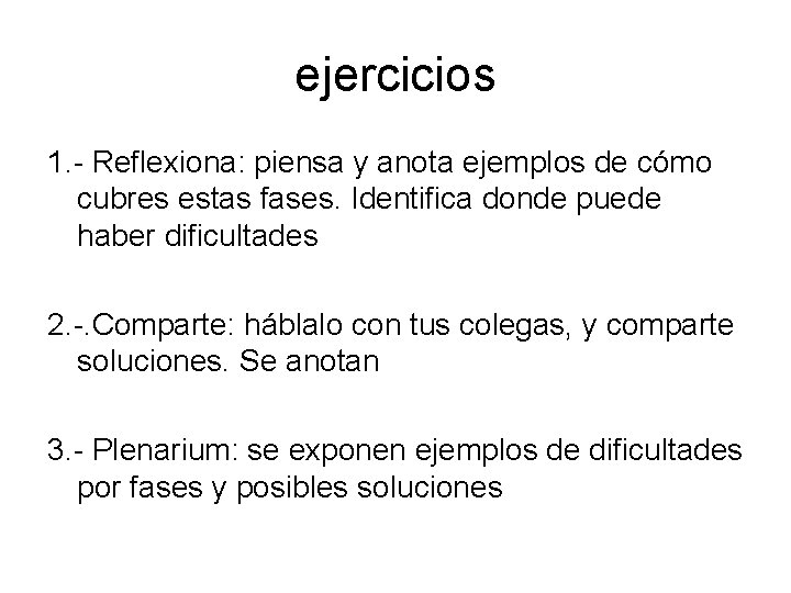 ejercicios 1. - Reflexiona: piensa y anota ejemplos de cómo cubres estas fases. Identifica