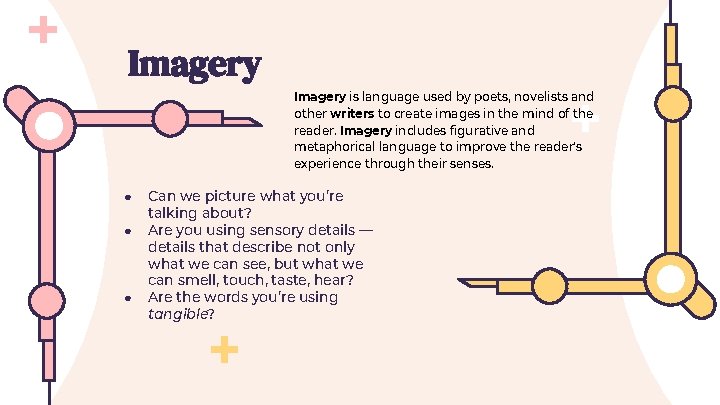 Imagery is language used by poets, novelists and other writers to create images in