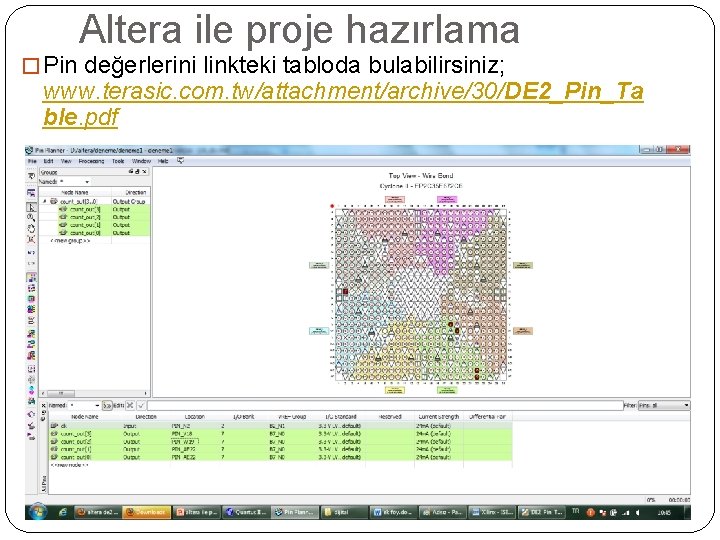 Altera ile proje hazırlama � Pin değerlerini linkteki tabloda bulabilirsiniz; www. terasic. com. tw/attachment/archive/30/DE