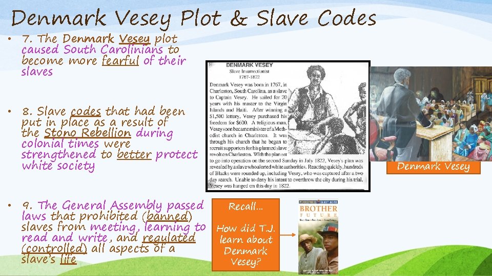 Denmark Vesey Plot & Slave Codes • 7. The Denmark Vesey plot caused South