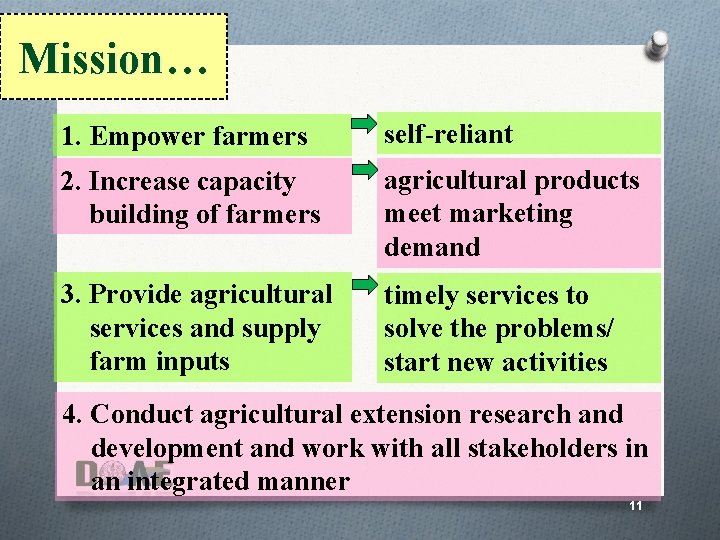 Mission… 1. Empower farmers self-reliant 2. Increase capacity building of farmers agricultural products meet