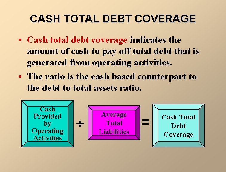 CASH TOTAL DEBT COVERAGE • Cash total debt coverage indicates the amount of cash