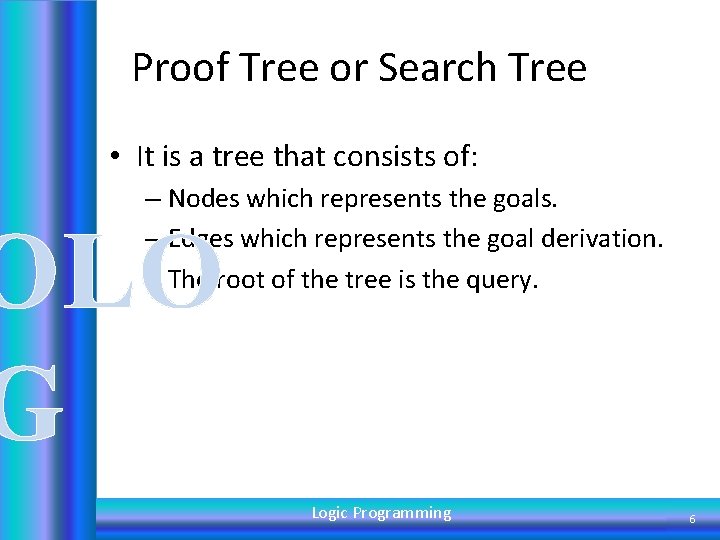 Proof Tree or Search Tree • It is a tree that consists of: –