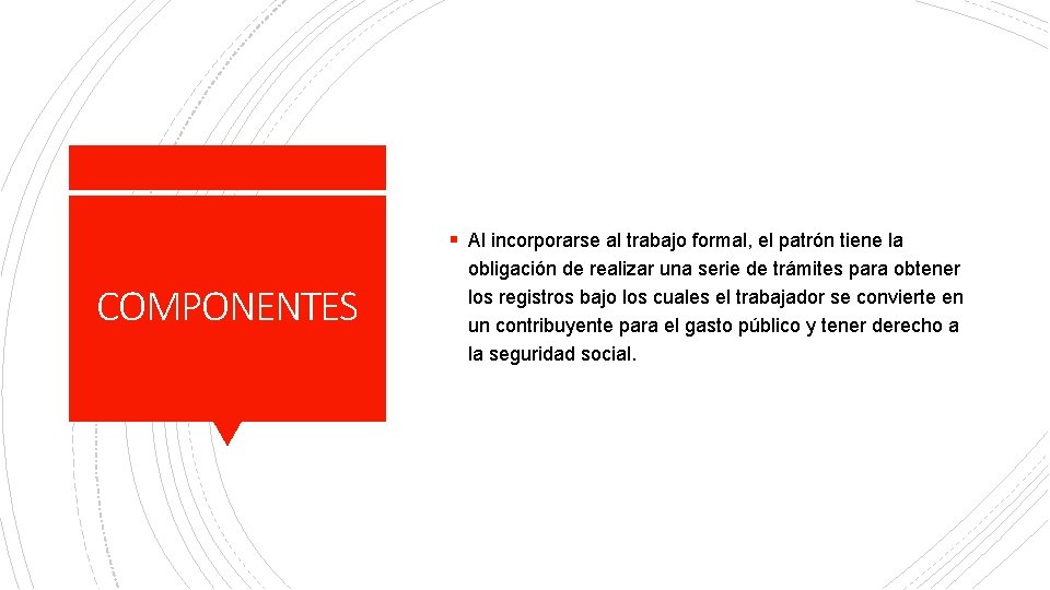 § Al incorporarse al trabajo formal, el patrón tiene la COMPONENTES obligación de realizar § Al incorporarse al trabajo formal, el patrón tiene la COMPONENTES obligación de realizar