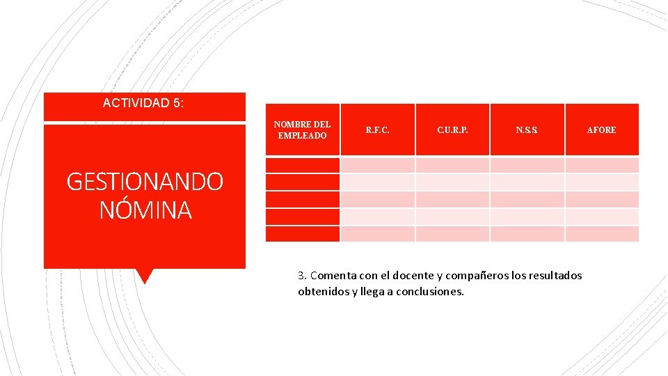 ACTIVIDAD 5: NOMBRE DEL EMPLEADO GESTIONANDO NÓMINA R. F. C. U. R. P. N. ACTIVIDAD 5: NOMBRE DEL EMPLEADO GESTIONANDO NÓMINA R. F. C. U. R. P. N.