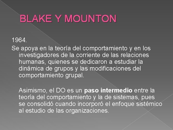 BLAKE Y MOUNTON 1964. Se apoya en la teoría del comportamiento y en los