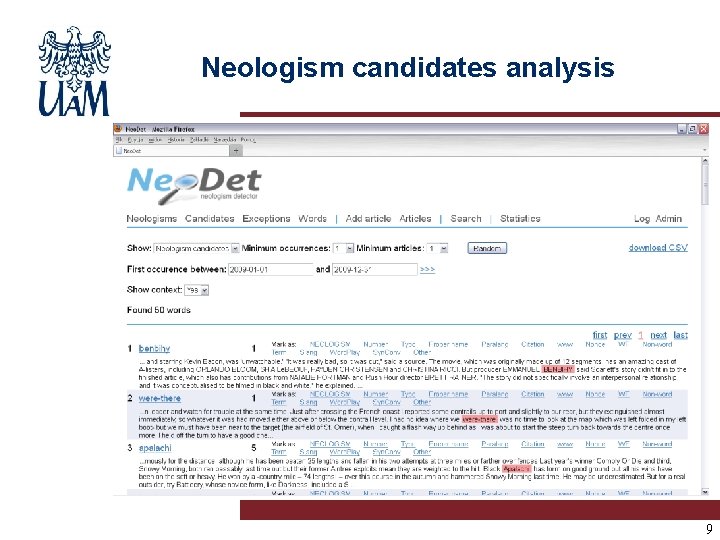 Neologism candidates analysis 9 