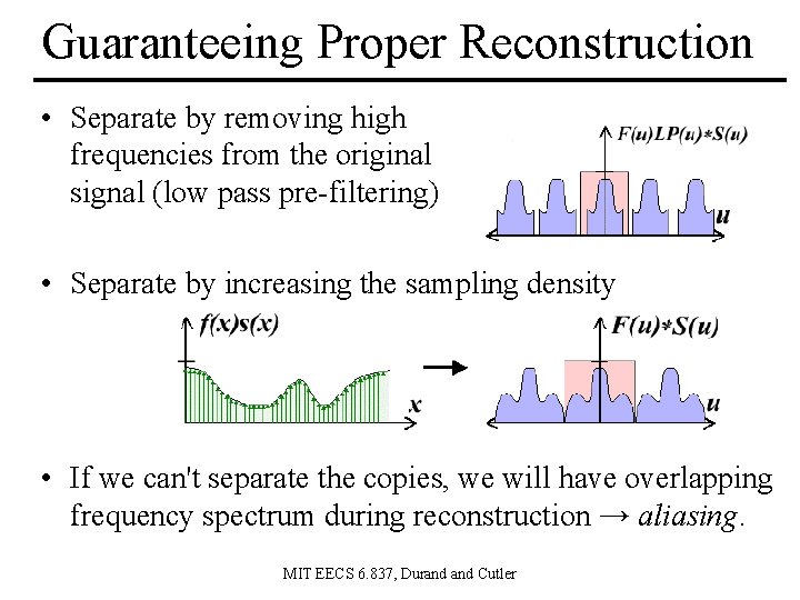 Guaranteeing Proper Reconstruction • Separate by removing high frequencies from the original signal (low