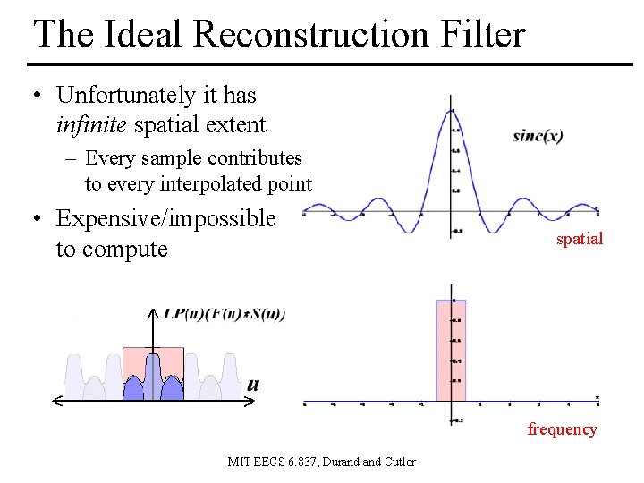 The Ideal Reconstruction Filter • Unfortunately it has infinite spatial extent – Every sample