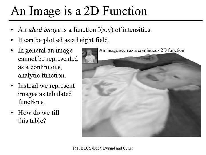 An Image is a 2 D Function • An ideal image is a function