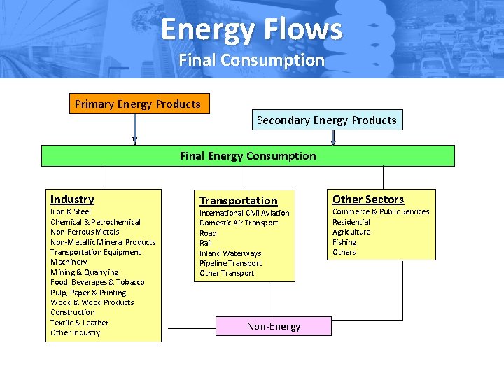 Energy Flows Final Consumption Primary Energy Products Secondary Energy Products Final Energy Consumption Industry