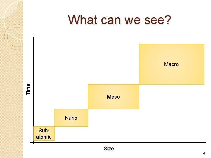 What can we see? Time Macro Meso Nano Subatomic Size 4 