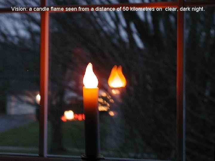 Vision: a candle flame seen from a distance of 50 kilometres on clear, dark