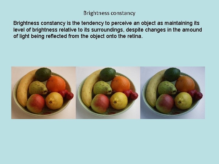 Brightness constancy is the tendency to perceive an object as maintaining its level of