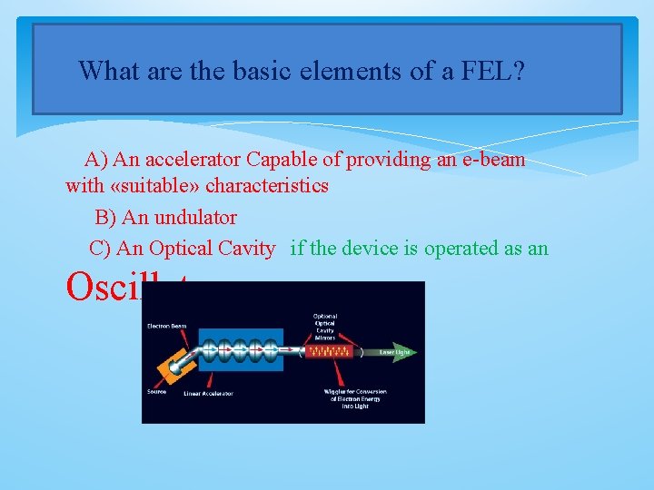 What are the basic elements of a FEL? A) An accelerator Capable of providing