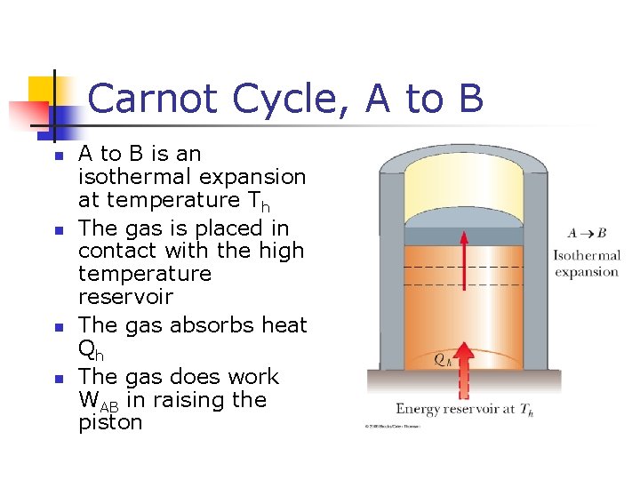 Carnot Cycle, A to B n n A to B is an isothermal expansion