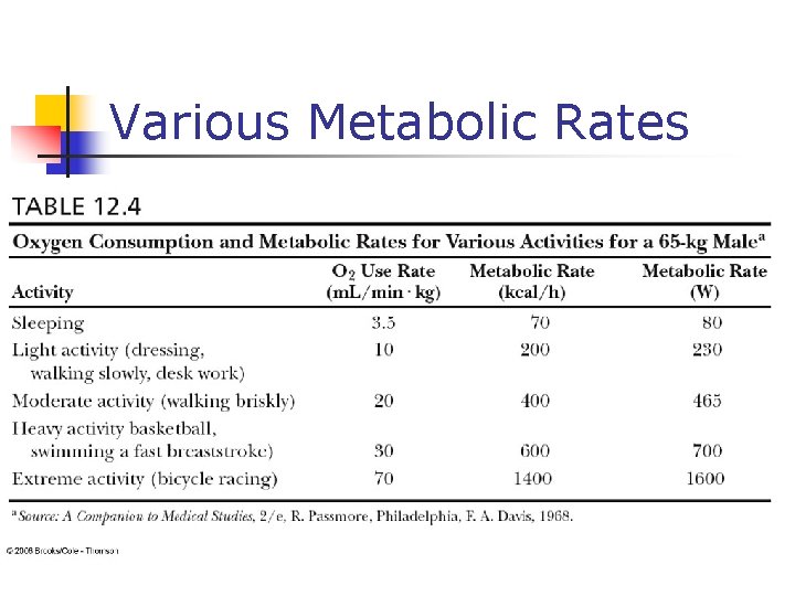 Various Metabolic Rates 