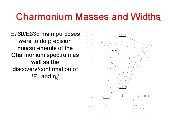 Charmonium Masses and Widths E 760/E 835 main purposes were to do precision measurements