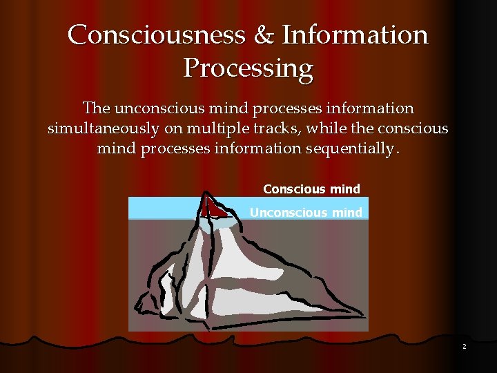 Consciousness & Information Processing The unconscious mind processes information simultaneously on multiple tracks, while