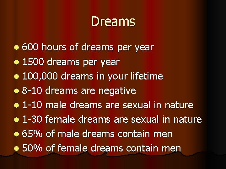 Dreams l 600 hours of dreams per year l 1500 dreams per year l
