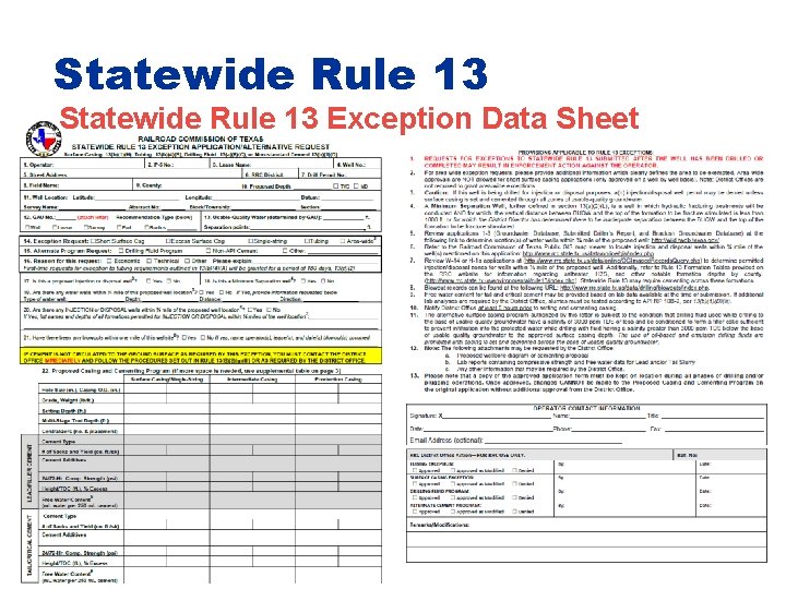 Statewide Rule 13 Exception Data Sheet 8 