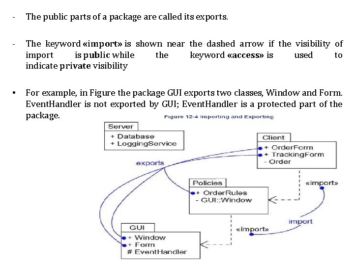 - The public parts of a package are called its exports. - The keyword