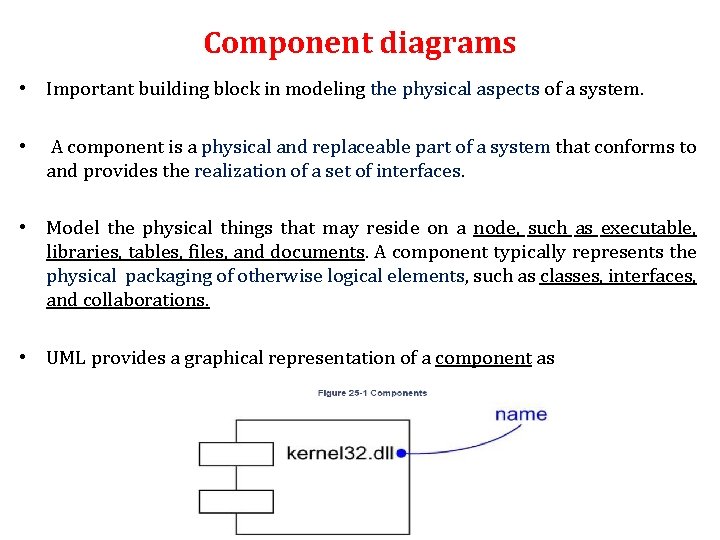 Component diagrams • Important building block in modeling the physical aspects of a system.