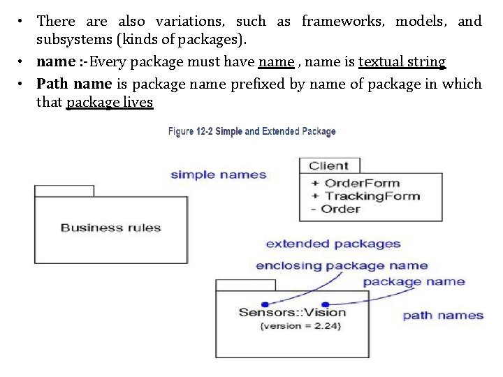  • There also variations, such as frameworks, models, and subsystems (kinds of packages).