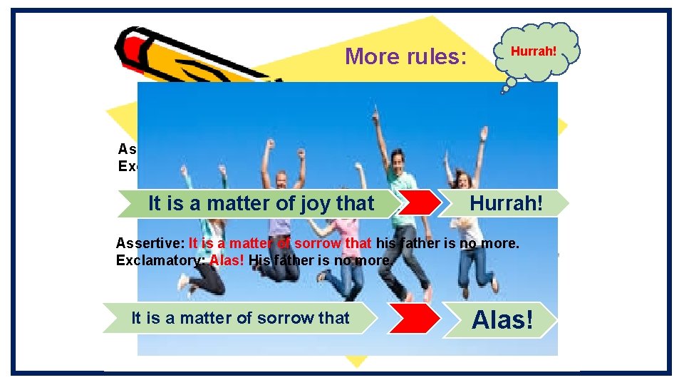 More rules: Hurrah! Assertive: It is a matter of joy that we have won