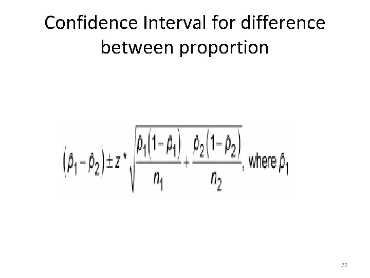 Confidence Interval for difference between proportion 72 
