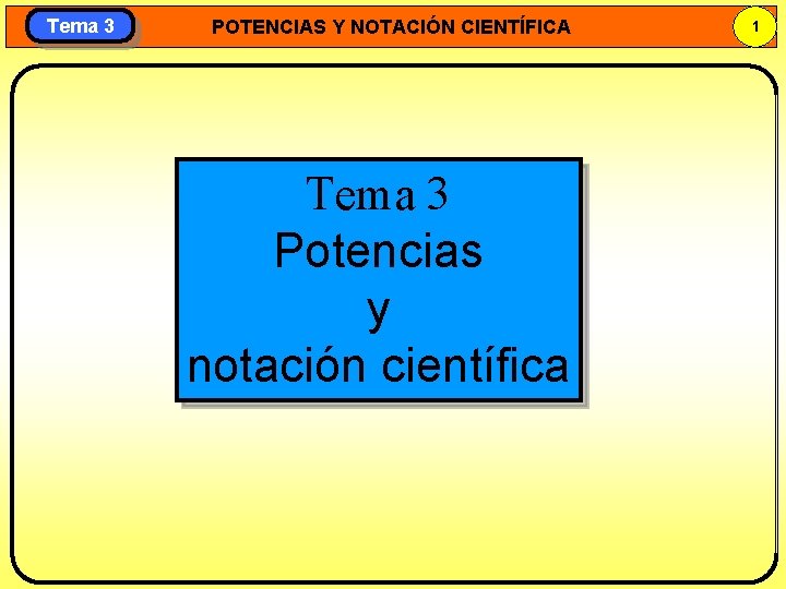 Tema 3 POTENCIAS Y NOTACIÓN CIENTÍFICA Tema 3 Potencias y notación científica 1 