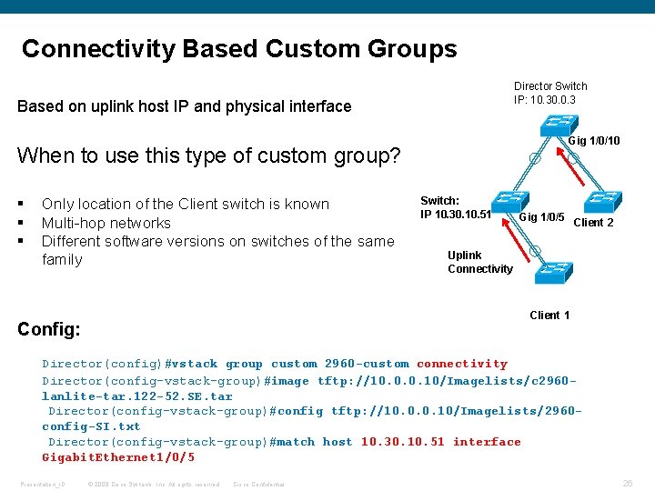 Connectivity Based Custom Groups Director Switch IP: 10. 30. 0. 3 Based on uplink