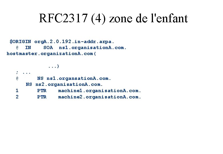 RFC 2317 (4) zone de l'enfant $ORIGIN org. A. 2. 0. 192. in-addr. arpa.