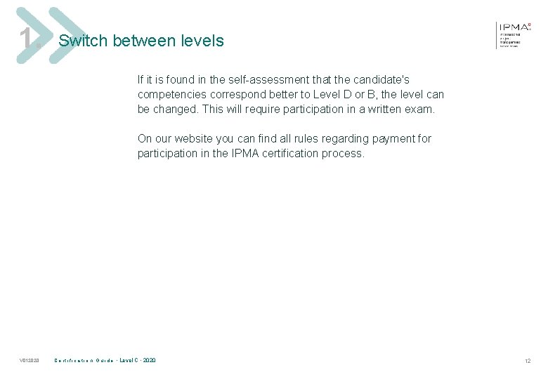 1. Switch between levels If it is found in the self-assessment that the candidate's