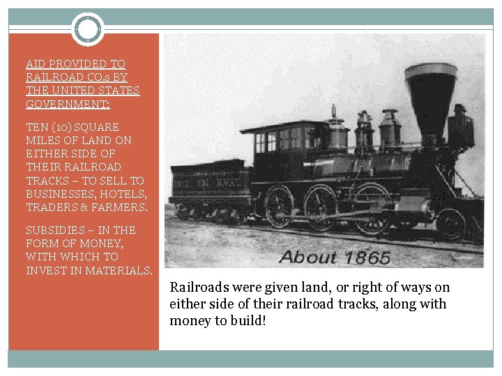 AID PROVIDED TO RAILROAD CO. s BY THE UNITED STATES GOVERNMENT: TEN (10) SQUARE AID PROVIDED TO RAILROAD CO. s BY THE UNITED STATES GOVERNMENT: TEN (10) SQUARE