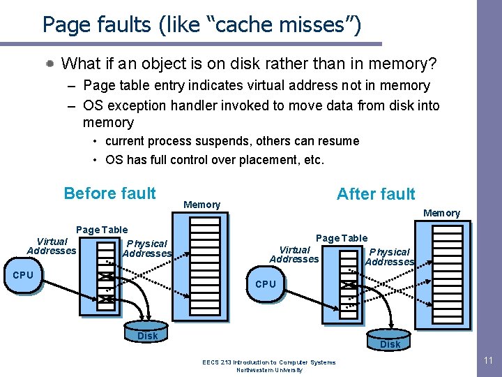 Page faults (like “cache misses”) What if an object is on disk rather than