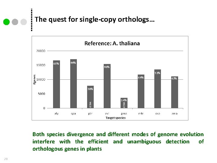 The quest for single-copy orthologs… 45% 66% 60% 52% 46% 43% 30% WGD 14%