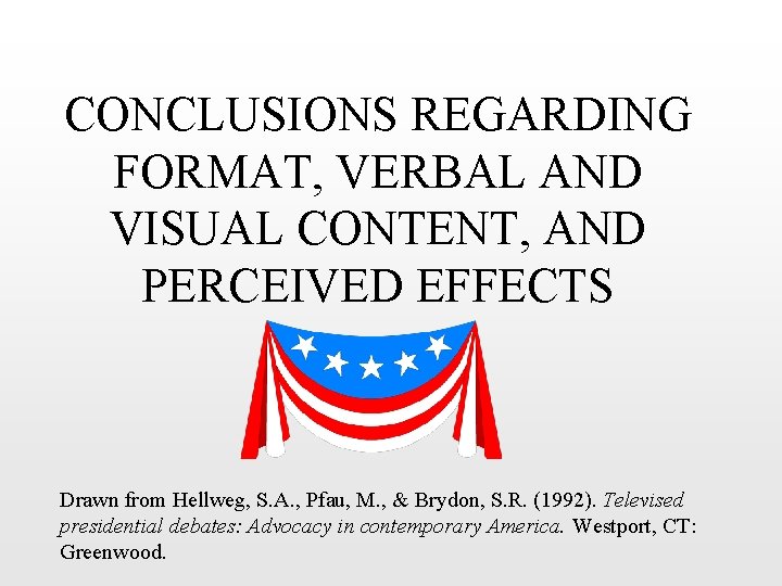 CONCLUSIONS REGARDING FORMAT, VERBAL AND VISUAL CONTENT, AND PERCEIVED EFFECTS Drawn from Hellweg, S.