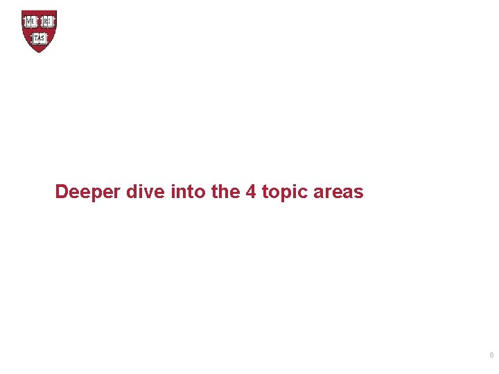 Deeper dive into the 4 topic areas 8 