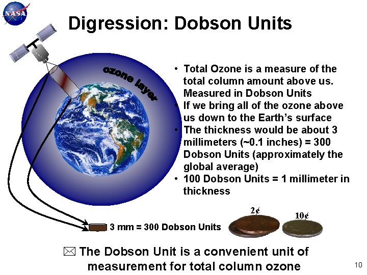 Digression: Dobson Units • Total Ozone is a measure of the total column amount