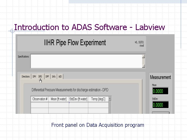 Introduction to ADAS Software - Labview Front panel on Data Acquisition program 