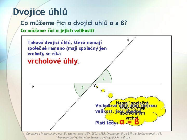 Dvojice úhlů Co můžeme říci o dvojici úhlů α a β? Co můžeme říci