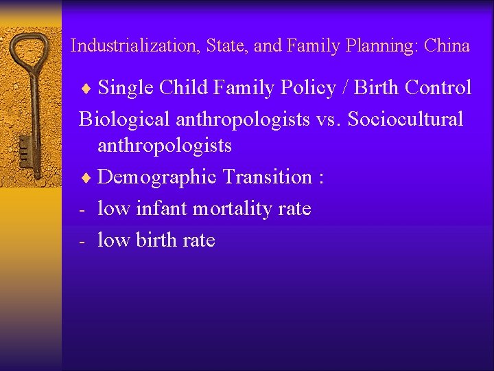 Industrialization, State, and Family Planning: China ¨ Single Child Family Policy / Birth Control