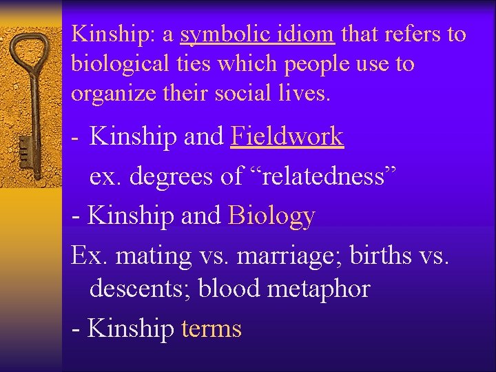 Kinship: a symbolic idiom that refers to biological ties which people use to organize