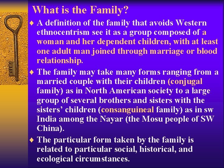 What is the Family? ¨ A definition of the family that avoids Western ethnocentrism