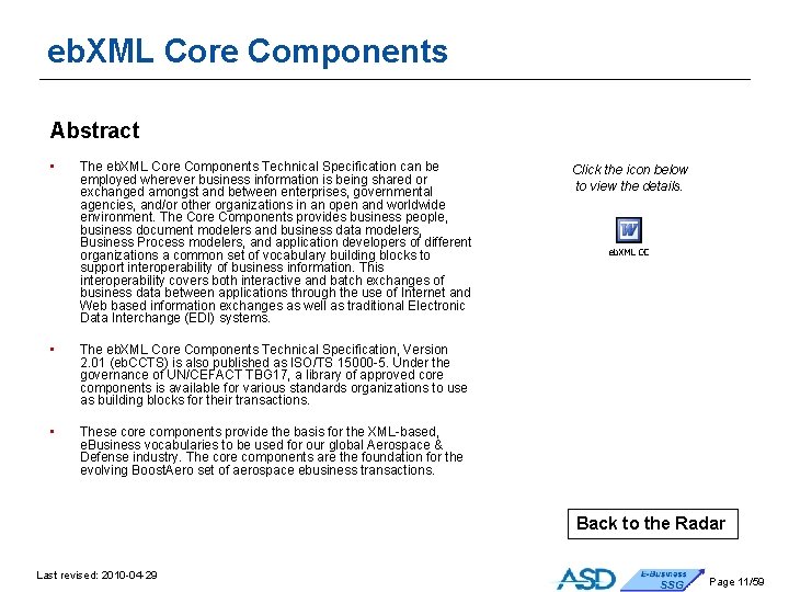 eb. XML Core Components Abstract • The eb. XML Core Components Technical Specification can eb. XML Core Components Abstract • The eb. XML Core Components Technical Specification can