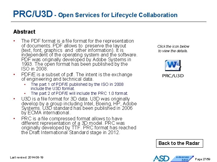 PRC/U 3 D - Open Services for Lifecycle Collaboration Abstract • • The PDF PRC/U 3 D - Open Services for Lifecycle Collaboration Abstract • • The PDF