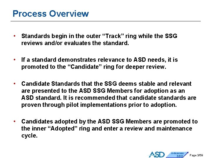 Process Overview • Standards begin in the outer “Track” ring while the SSG reviews Process Overview • Standards begin in the outer “Track” ring while the SSG reviews