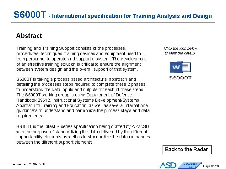 S 6000 T - International specification for Training Analysis and Design Abstract Training and S 6000 T - International specification for Training Analysis and Design Abstract Training and