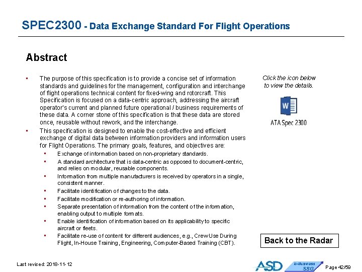 SPEC 2300 - Data Exchange Standard For Flight Operations Abstract • • The purpose SPEC 2300 - Data Exchange Standard For Flight Operations Abstract • • The purpose